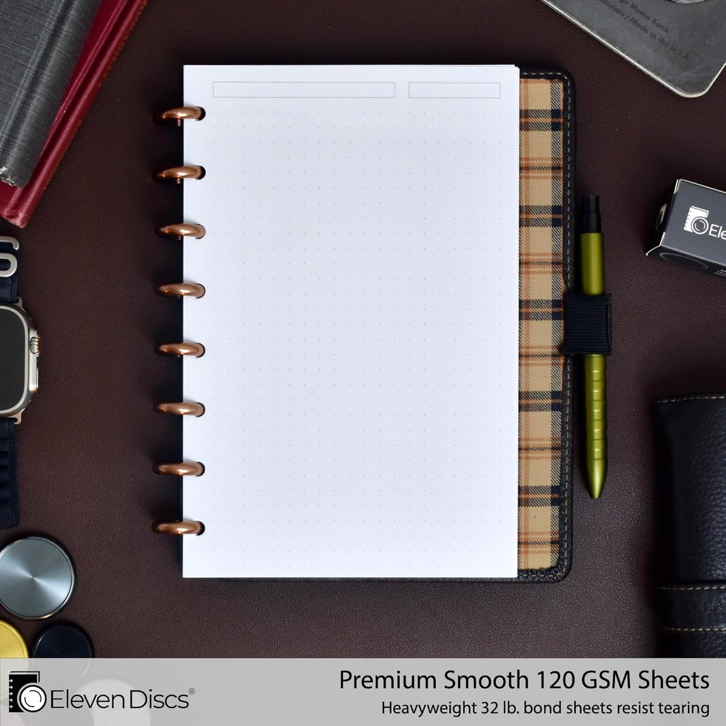 Eleven Discs Discbound Paper, Junior Size Mileage Log Sheets - Premium 120gsm Heavyweight Notebook & Planner Refills - 8 Discs, 5.5 x 8.5 in - Punched for Circa, Arc, TUL (50 Sheets)