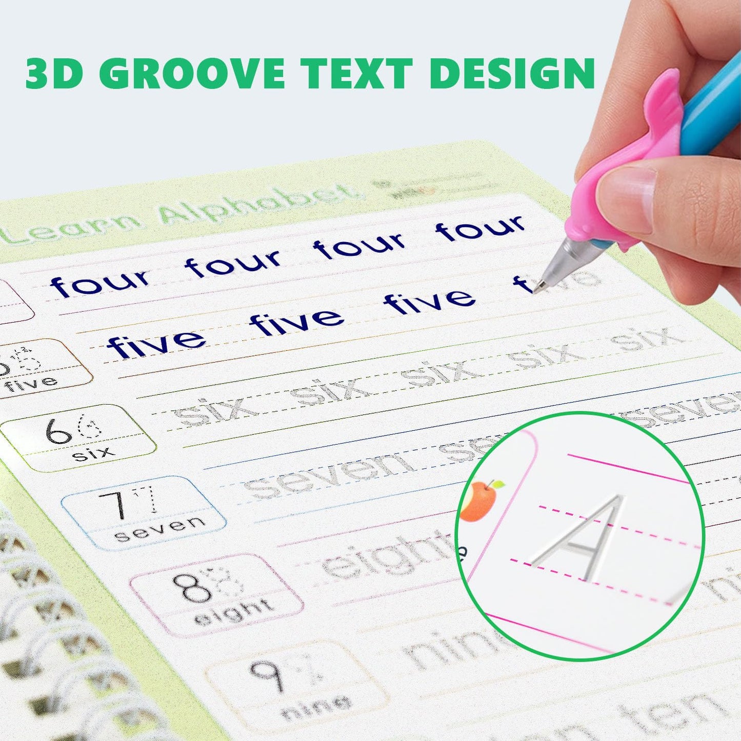 BYFWH Magic Groove Practice Copybook for Kids, Reusable Writing Practice Books, Grooved Handwriting Book Set for Kid Ages 3-8 Calligraphy 5.59 * 7.91 (5 Medium Books with Cactus Pens & Gift Box)