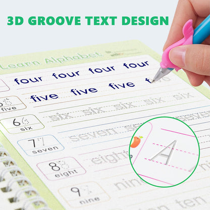BYFWH Magic Groove Practice Copybook for Kids, Reusable Writing Practice Books, Grooved Handwriting Book Set for Kid Ages 3-8 Calligraphy 5.59 * 7.91 (5 Medium Books with Cactus Pens & Gift Box)