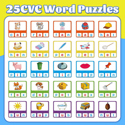 CVC Word Puzzles for Kids, 25 PCS Alphabet Letter Puzzle, CVC Words Building Games, Speech Therapy Materials for Toddler, Learning Spelling Game, Preschool Kindergarten Classroom Must Haves
