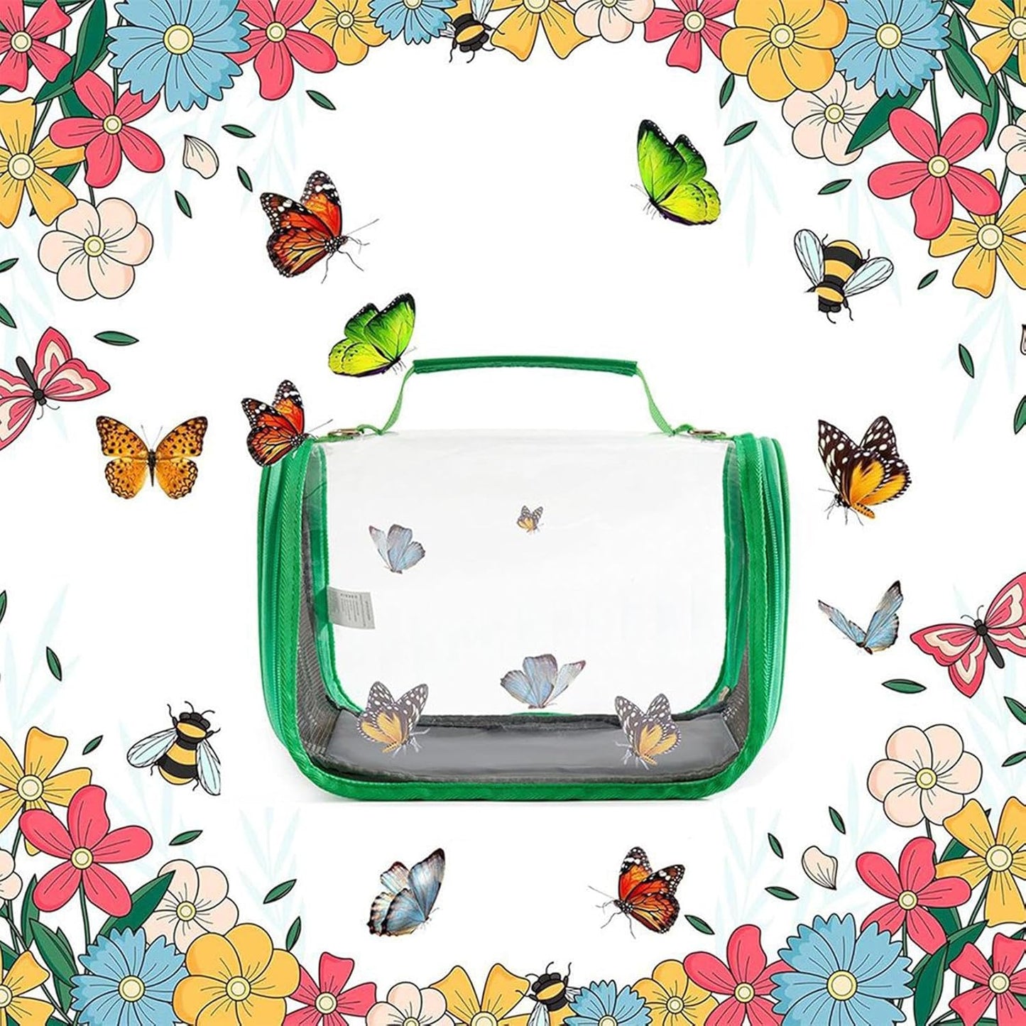 Net Butterfly Cage - Clear Mesh Terrarium, Foldable Transparent Habitat, Mullti Scene Caterpillar Growing House | Multifunctional Butterfly Enclosure for Kids Adults Teen Nature Exploration