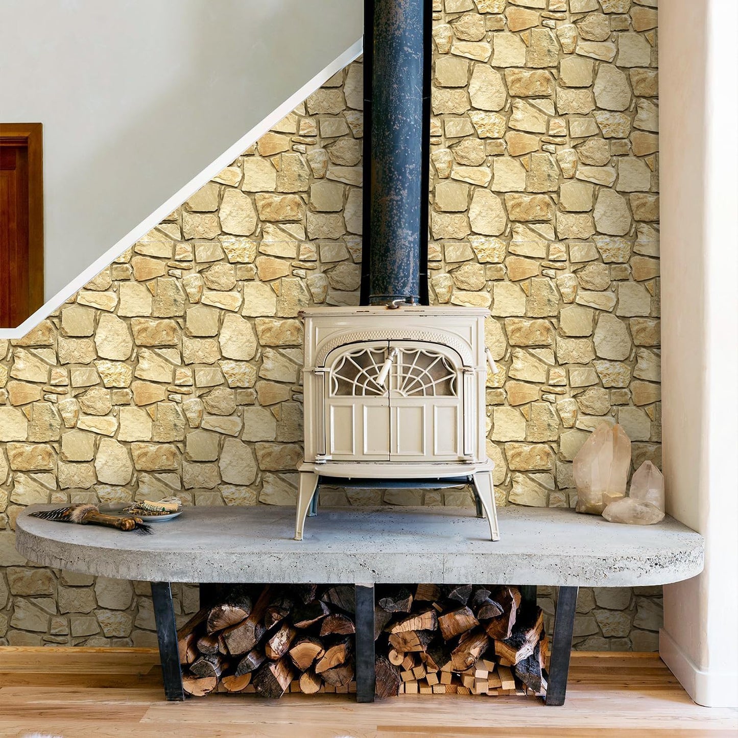COMSTICKC 3D Faux Gray Stone Wall Sticker Peel and Stick Wall Panels,10 Pcs of 12"X12",Ultra-Light Thin PVC Decorative Tiles Rocks Stone Backsplash Interior Decor,Paintable
