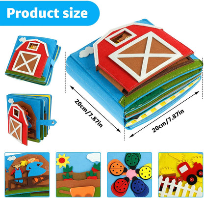 Cobelae Busy Book for Toddlers 1-3, Montessori Toys Busy Board for 1 Year Old,Farm Felt Quiet Activity Book for Toddlers, Airplane Travel Toys Gift for Boys Girls 1+ Year Old