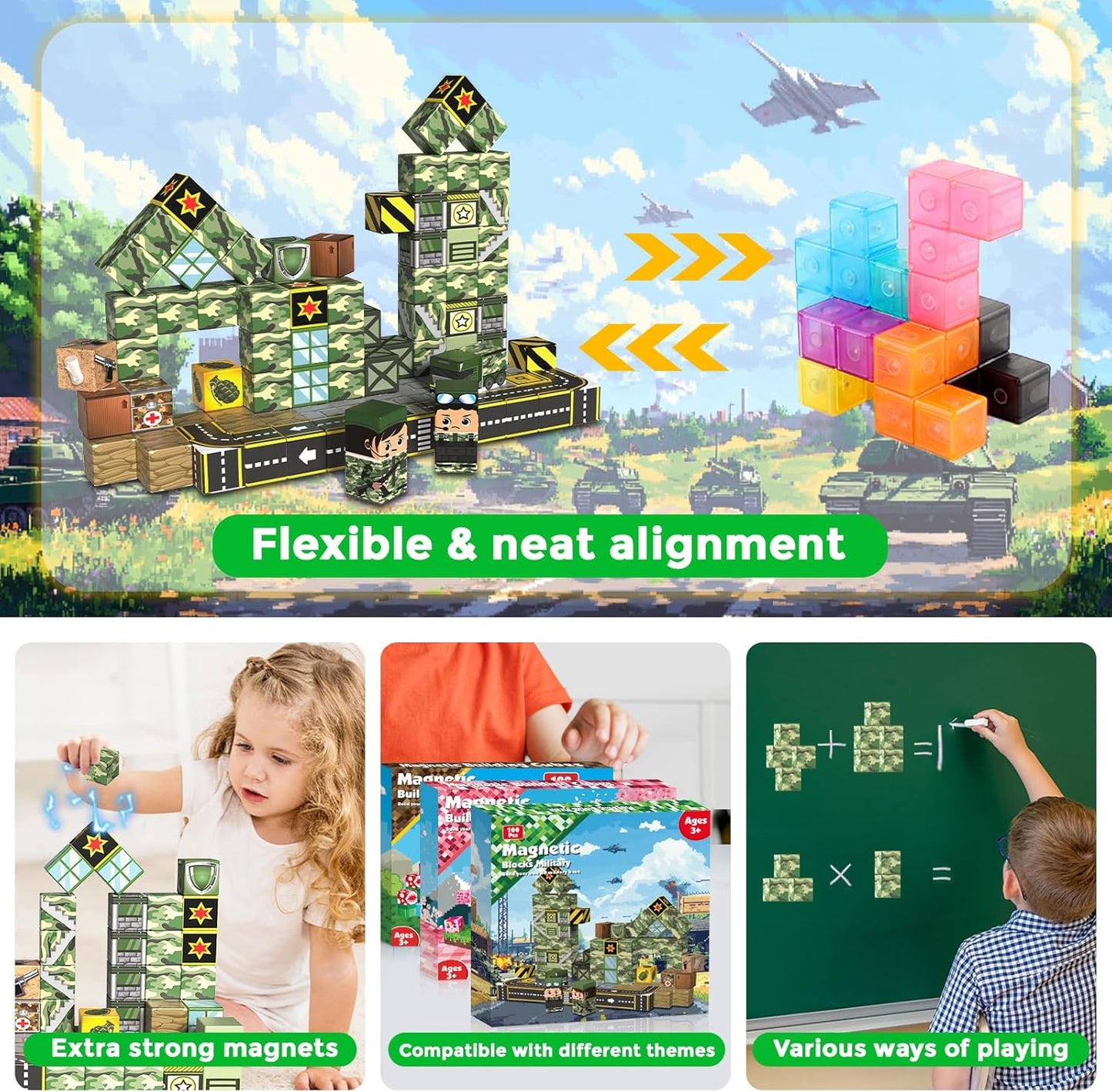 ToyUnited Magnetic Blocks-100PCS Magnetic Building Blocks Magnet Cube Toys Stacking,Build Forest World Set,STEM Montessori Sensory Toys for Kids Boys Girls Age 3 4 5 6 7 8 9 10 Easter Birthday Gift