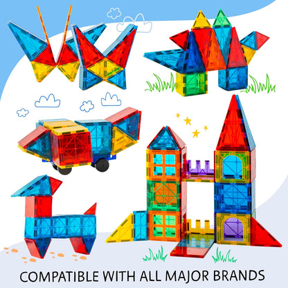 SUNNY AUNTIE Magnetic Tiles 56 PCS Building Set – Magnetic Building Tiles STEM Toy for Kids & Toddlers Ages 3-8, Magnet Construction Set for Boys & Girls