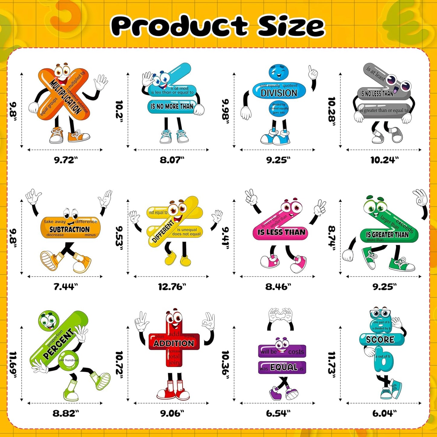 12PCS Math Posters Bulletin Board Classroom Decor: Educational Magnets Decorations, Mathematics Talk Sign Magnetic Symbols Cutouts for Elementary School Grade 2th 3th 4th 5th