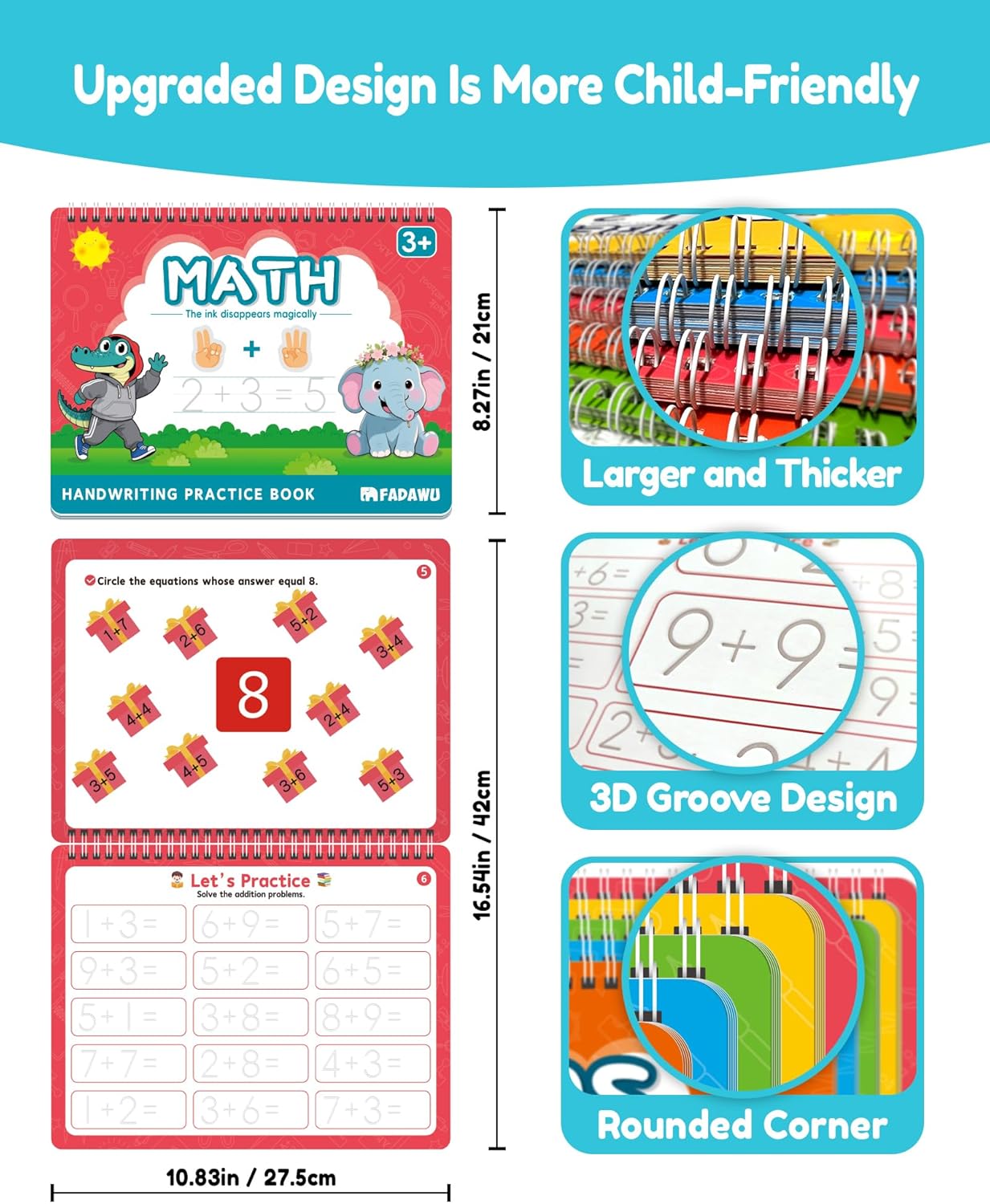 Magic Grooved Writing Practice Books for Kids, Large Grooved Handwriting Copybook, Reusable Learn to Write Number Letter Preschool Tracing Workbook for Kids Ages 3-8, Birthday Gifts Toys