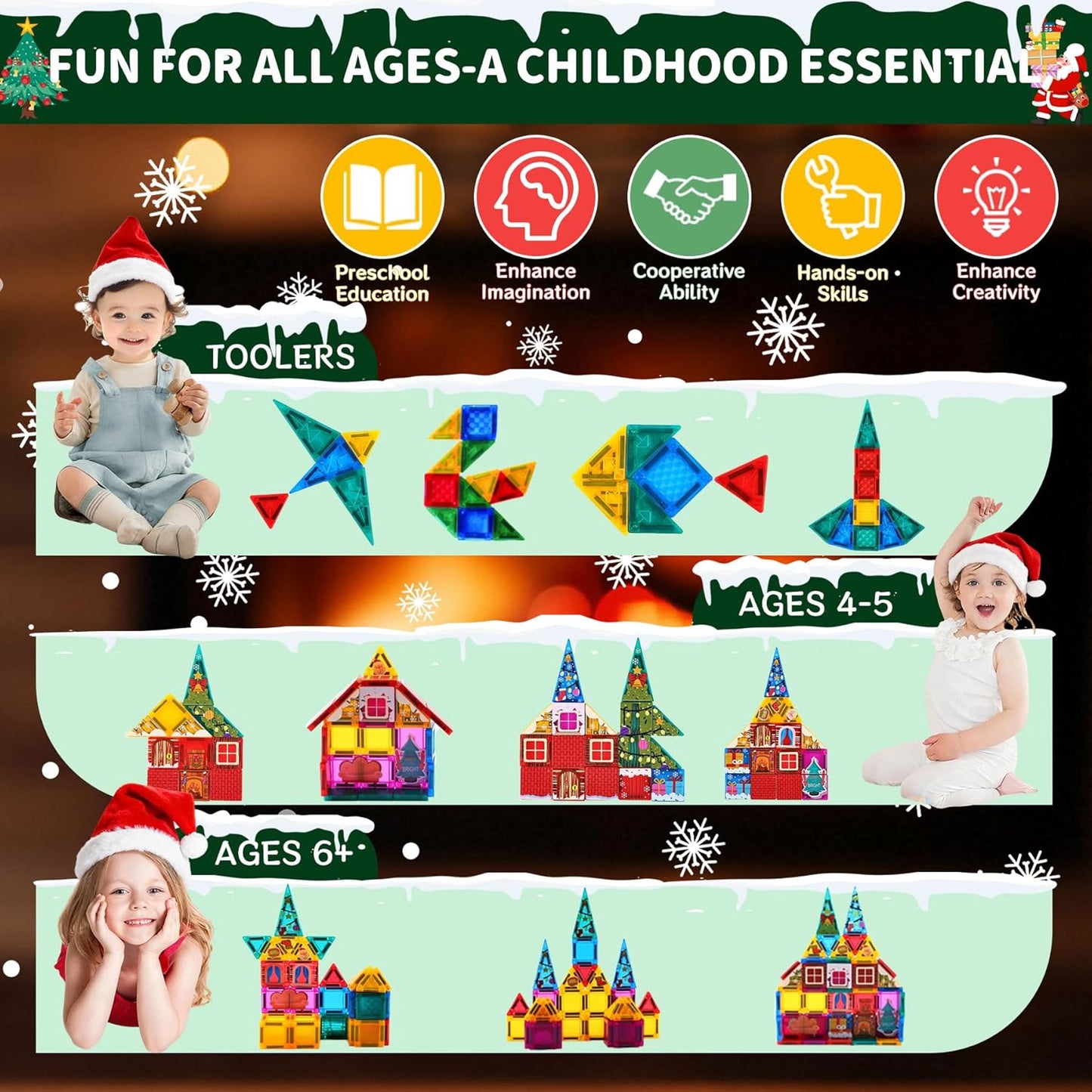 Enjoyjoy Mini Magnetic Tiles - 50PCS Travel Magnetic Tiles Set with Metal Case Portable On-The-Go Magnet Tiles for Kids Magnet Building Blocks Ages 3+ Boys and Girls Christmas Birthday Gift