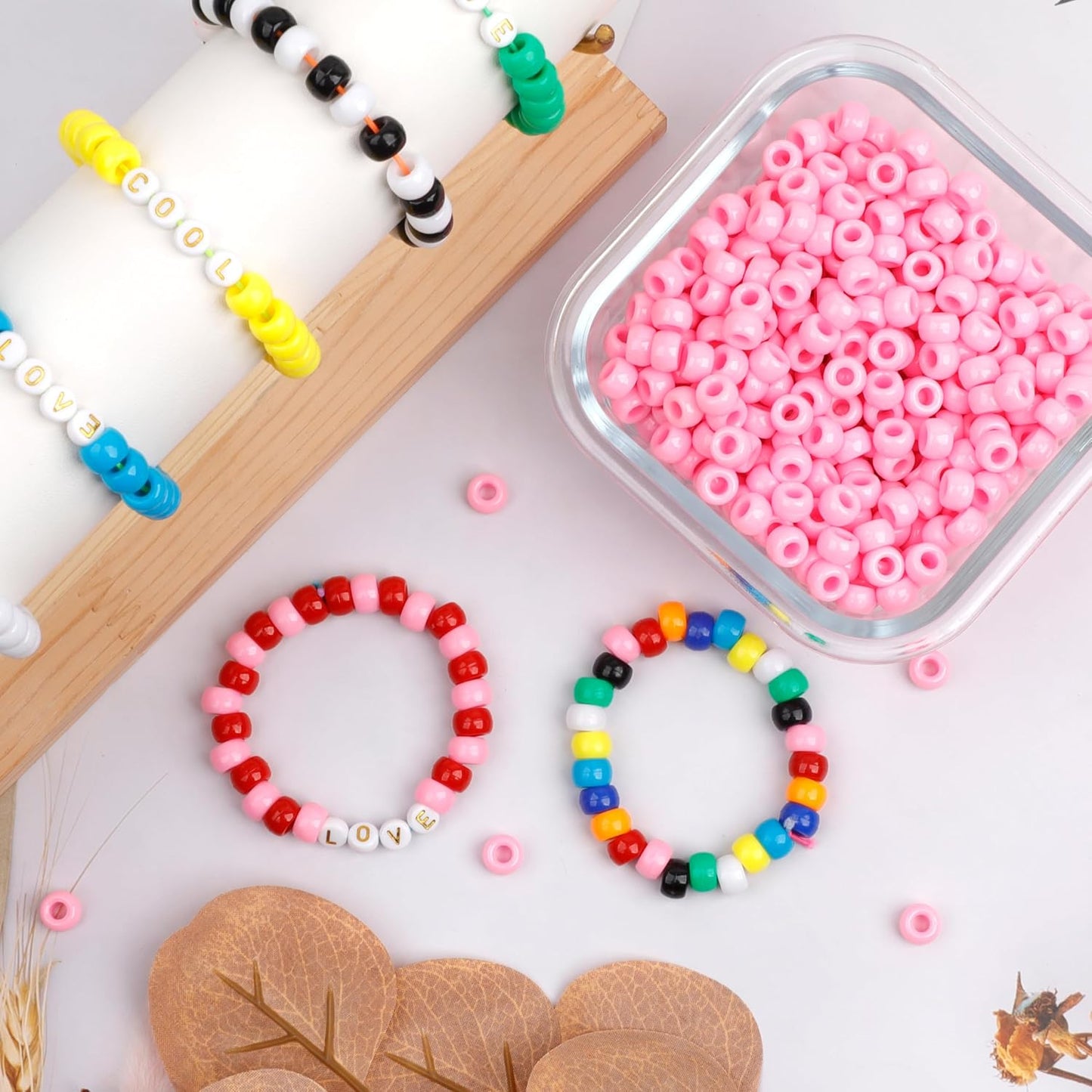 Auvoua 1000Pcs Pony Beads Bracelet 9mm Yellow Plastic Barrel Pony Beads for Necklace,Hair Beads for Braids,Key Chain,Jewelry Making (Yellow)