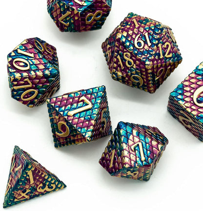 UDIXI Steampunk Metal Dice Set, 7 Die Polyhedral DND Dice Set for D&D Role Playing Game and Math Teaching (Ancient Copper)