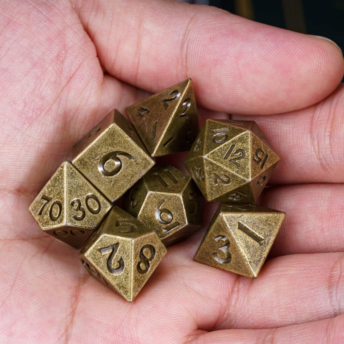 UDIXI Steampunk Metal Dice Set, 7 Die Polyhedral DND Dice Set for D&D Role Playing Game and Math Teaching (Ancient Copper)