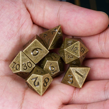 UDIXI Steampunk Metal Dice Set, 7 Die Polyhedral DND Dice Set for D&D Role Playing Game and Math Teaching (Ancient Copper)