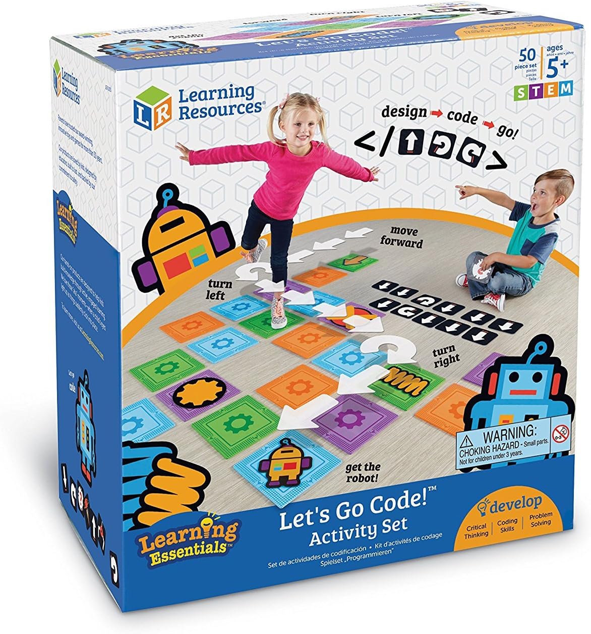 Learning Resources Let's Go Code! Activity Set, STEM Toys, Coding Toys, Develops Critical Thinking and Problem Solving Skills, 50 Pieces, Ages 5+