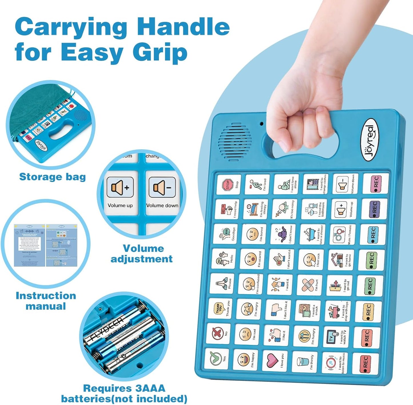 Joyreal AAC Device for Autism, Non Verbal Communication Tools for Speech Therapy & Stroke Rehab. Autism Communication Board with 5 Programmable Buttons & Adjustable Volume, Autistic Kids Must Haves