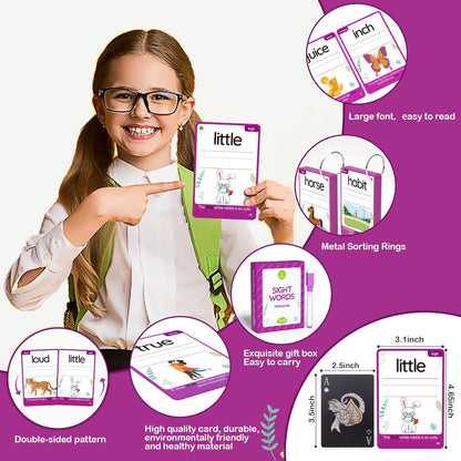 WJPC 55 Cards, 106PCS High Frequency First-Grade Sight Words Flash Cards, 1st Grade Phonics Learning Cards for 5,6,7,8 Years Ages Kids Boys, Girls Learn to Read, Write, Association, Sentence Making
