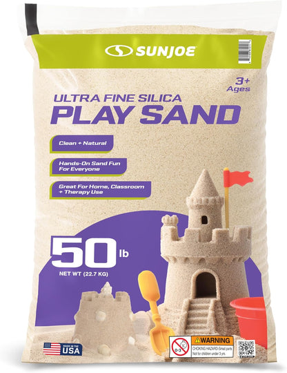 Sun Joe Silica Play Sand for Sandbox, Sensory Table & Gardens, Ultra Fine, 50 Lb Bag - Indoor & Outdoor Craft Accessory for Molding, Digging & Sculpting, PLYSAND50
