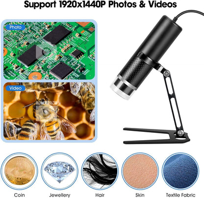 USB Digital Microscope Compatible with iOS and Android Devices (Not for Any PC), 50x-1600x Magnification, 1920x1440P HD Portable Microscope Camera for Adults, Children, Students