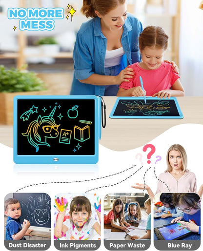 KOKODI 15 Inch LCD Writing Tablet with Anti-Lost Stylus, Erasable Doodle Board Colorful Toddler Drawing Pad, Car Travel School Games Toys for 3 4 5 6 7 8 Kids, Birthday Gift for Girls Boys Blue
