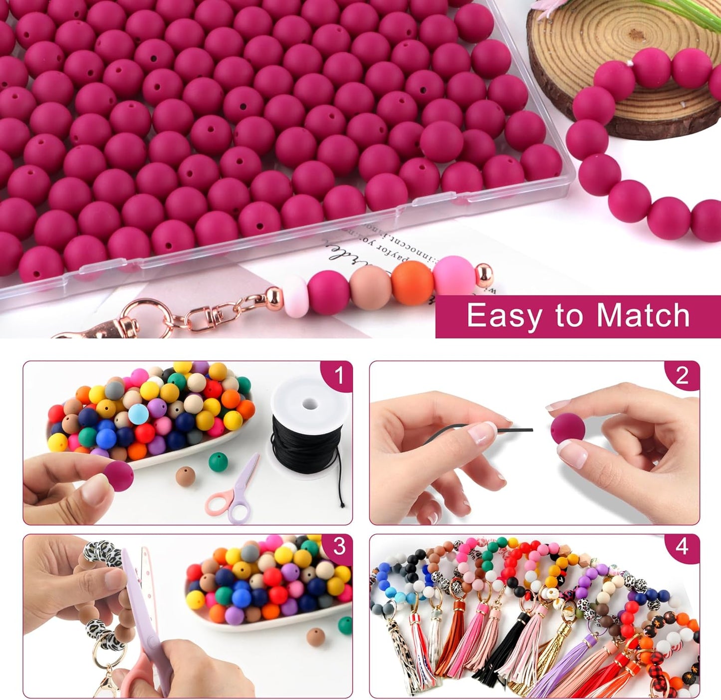 65Pcs 19mm Silicone Beads for Keychain Making Bracelet Necklace, Bulk Round Silicone Beads for Pens（Christmas Green） - Colors A