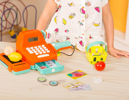 Battat – Interactive Kids Cash Register with Scanner & Sounds – 26 Pieces Pretend Play Shopping Set with Light – Up Scanner, Play Money & Card – Educational Toy for Learning & Fun – 3+ Years