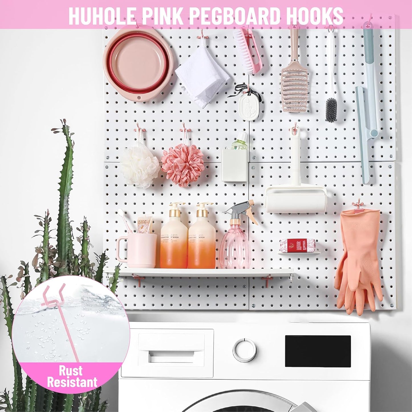 HUHOLE 50-Pack Pink Pegboard Hooks 2 Inch, Decorative Metal Peg Board Hangers with Rubber Safety Tips, Fits 1/8" & 1/4" Boards, Heavy Duty Organizer for Craft Room, Nursery, Garage & Retail Display
