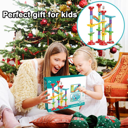 50 PCS Marble Toy Premium Set,STEM Educational Building Block Toy,Marble Track Race Set with 15 Glass Marbles for Boys & Girls,Construction Building Blocks Toys for Kids