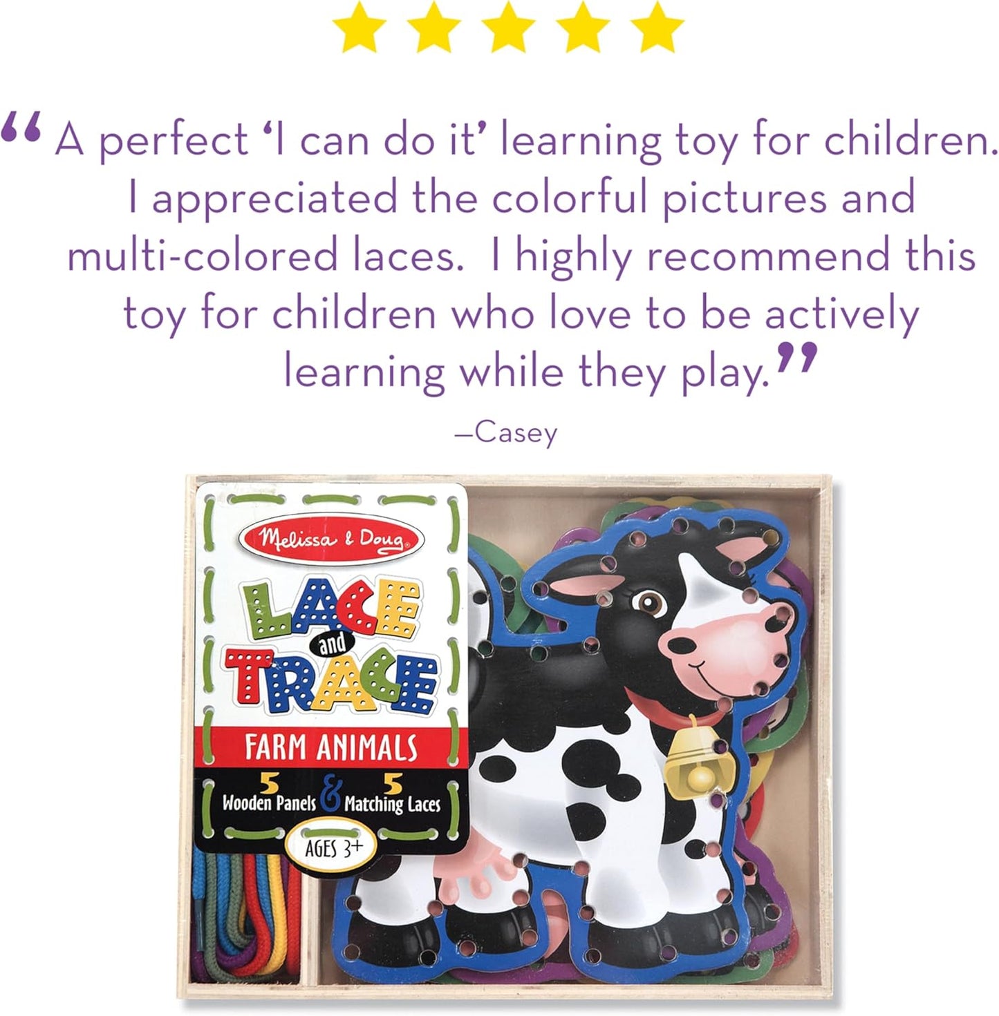 Melissa & Doug Lace and Trace Activity Set: 5 Wooden Panels and 5 Matching Laces - Farm