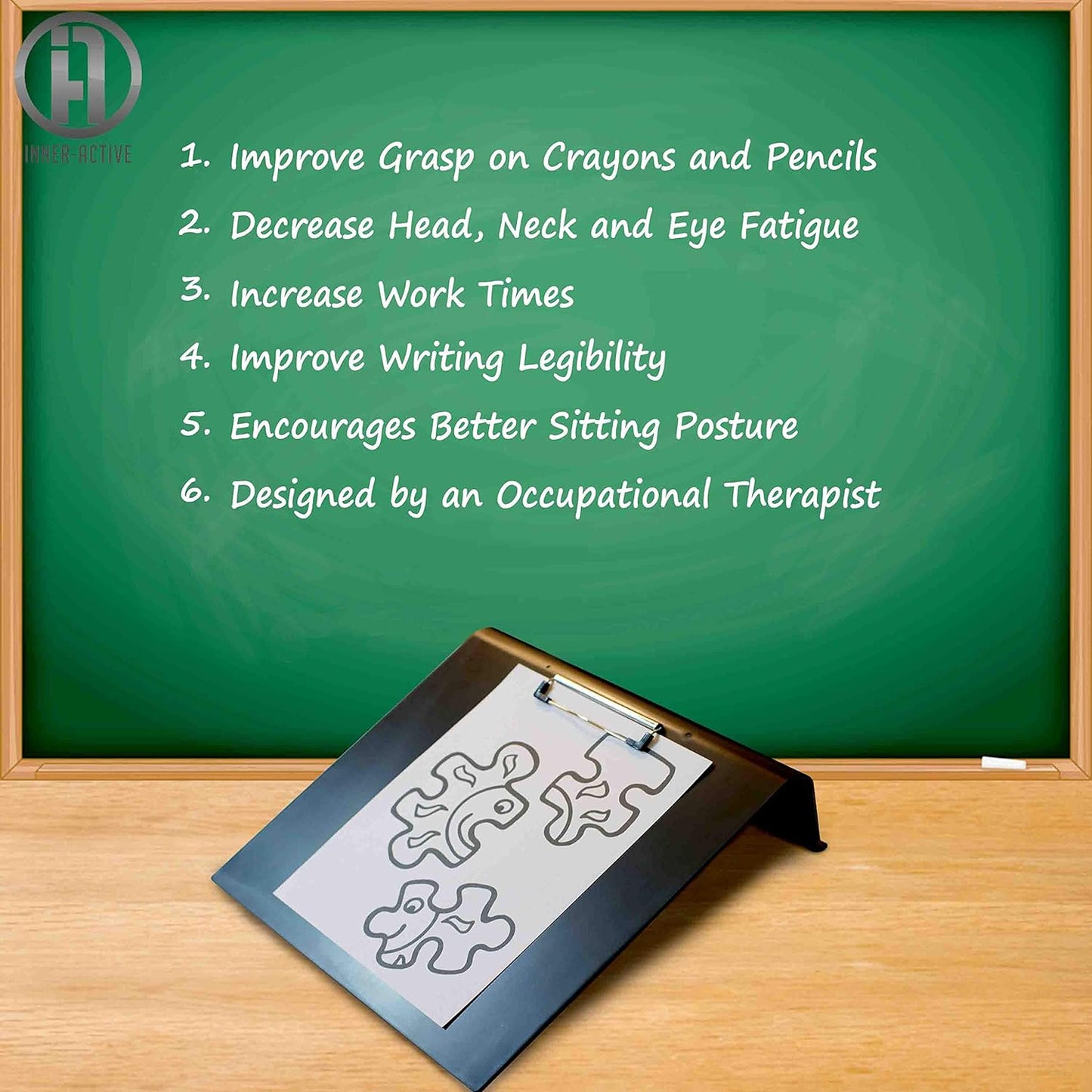 INNER-ACTIVE Slant Board for Writing Sloped Surface to Improve Handwriting Legibility, Posture, Positioning, Grasp, and Endurance - Great as Classroom Tool for Writing and Reading