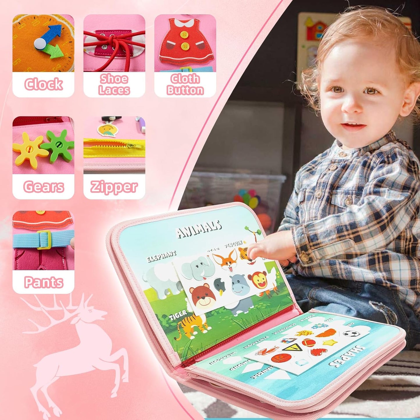 Montessori Busy Board - 8-in-1 Sensory Activity Book with Detachable Pages, Travel-Friendly Learning Toy for Fine Motor Skills & Preschool Education