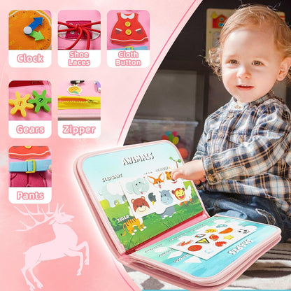 Montessori Busy Board - 8-in-1 Sensory Activity Book with Detachable Pages, Travel-Friendly Learning Toy for Fine Motor Skills & Preschool Education