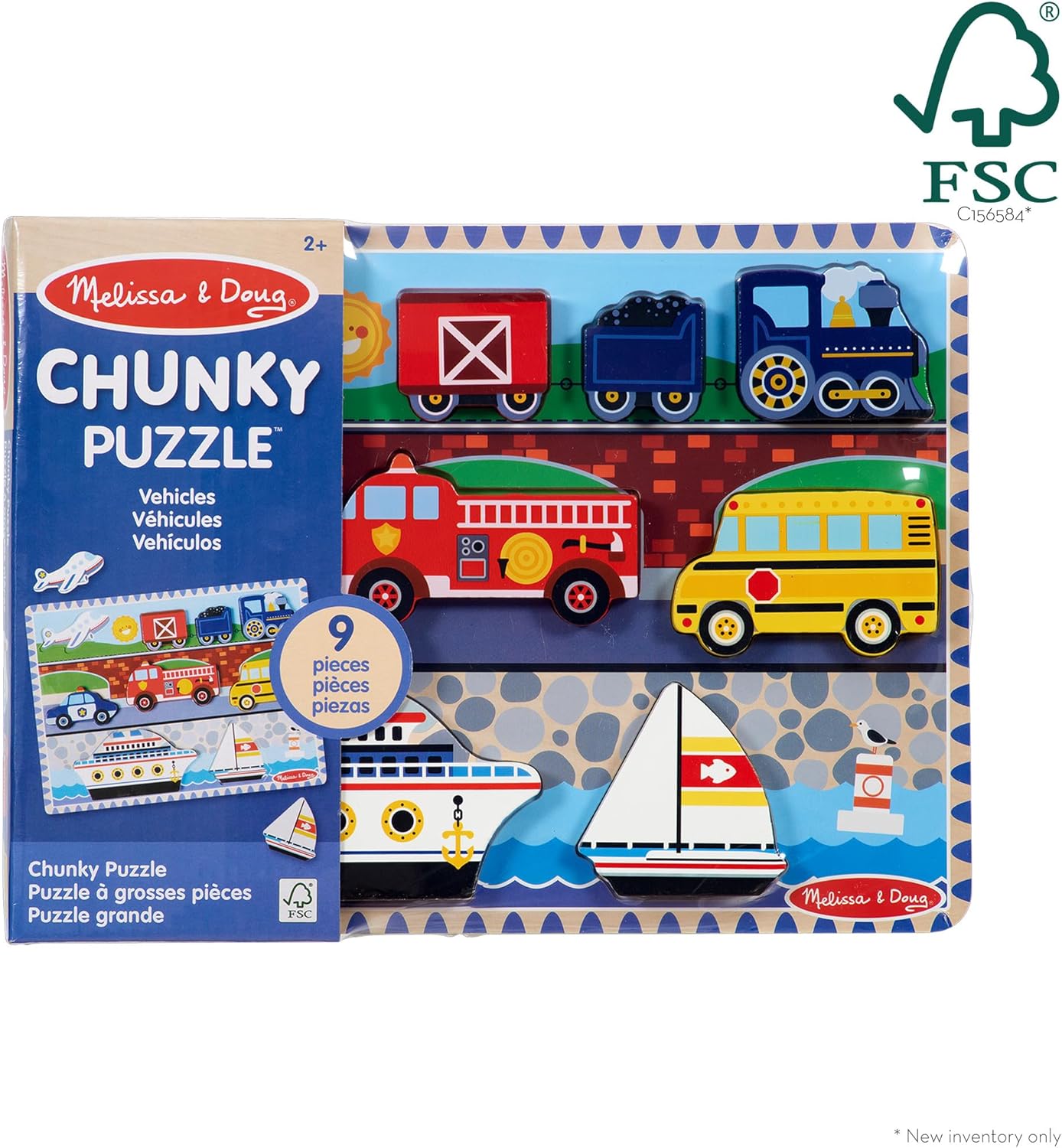 Melissa & Doug Safari Wooden Chunky Puzzle (8 pcs), Educational Screen Free Activity for Toddler, Preschoolers and Kids Ages 2+ - FSC Certified