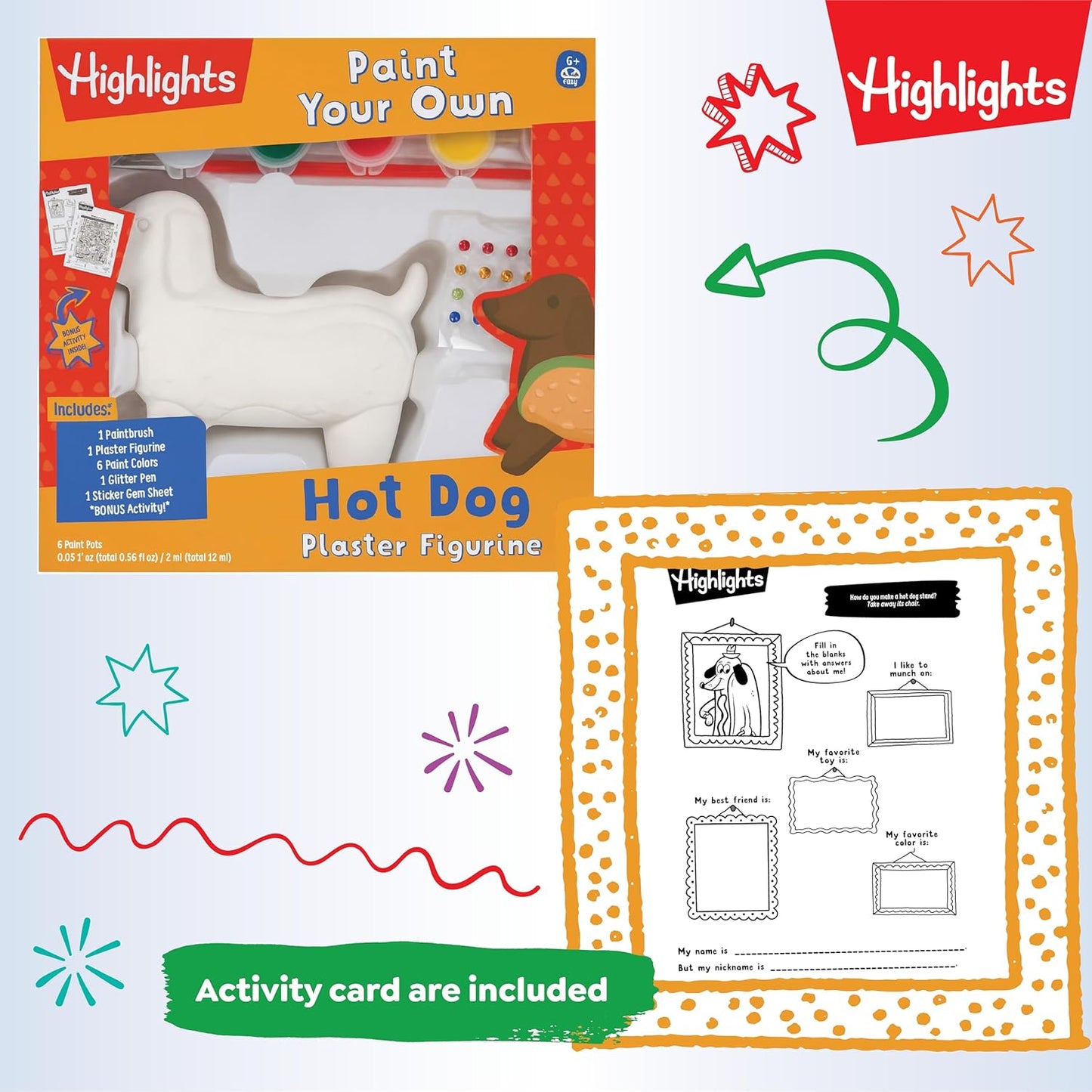 Highlights Paint Your Own Plaster Figurine & Activity Kits – DIY Art Sets with Figurines, Paints, Brush & Bonus Activities – Multiple Themes – Ages 6+