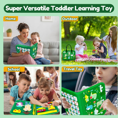 Qizfun Montessori Busy Board & Busy Book for Toddlers – Sensory & Learning Toy That Keeps Kids Busy, Travel Toy for Airplane & Car, Screen for Boys & Girls (Blue/P4)