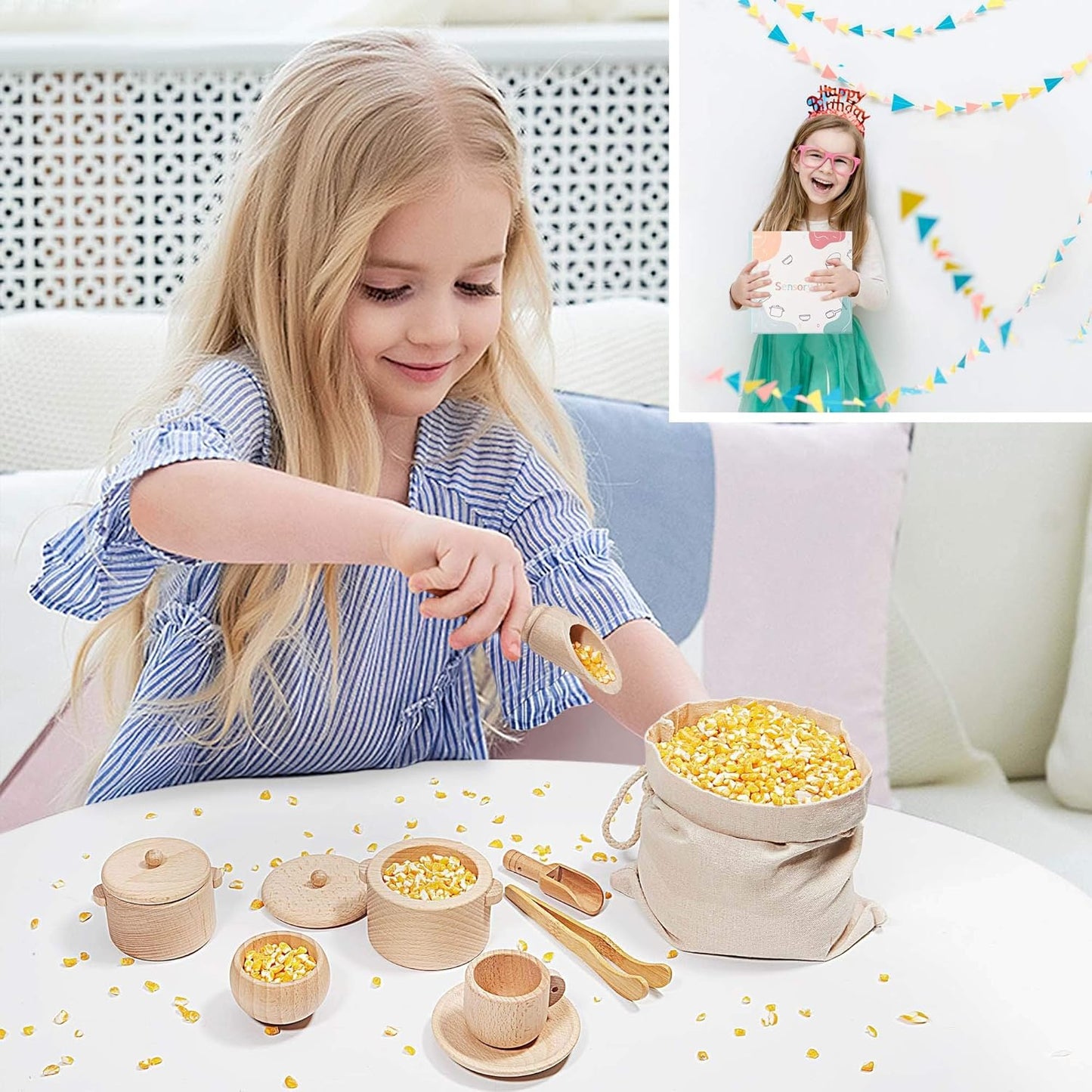 Sensory Bin Toys for Toddlers - Montessori & Waldorf Pretend Play Dish & Tongs - Fine Motor Learning Toys for Sensory Table Activities
