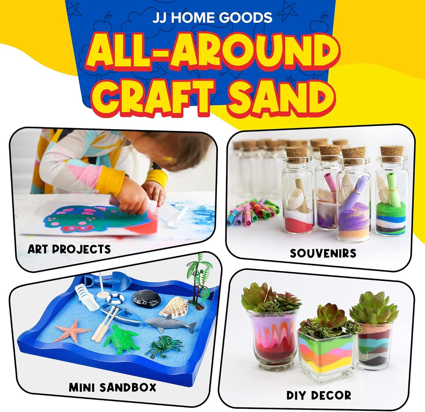 JJ CARE Sand Art Bottles [12 Wave-Shaped Sand Bottles + 6 Small & 6 Large Funnels] Craft Sand Art Kit for Kids 3 Years Above, Non-Toxic Rangoli Color Art Bulk