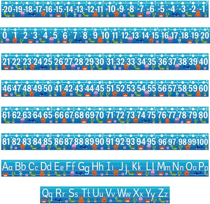 32Pcs A to Z Alphabet and -20-100 Number Cards Boho Bulletin Board Under The Sea Ocean Summer Sunflower Bee Theme Classroom Decorations Math Posters for Wall School Teacher Supplies (Sea Number)