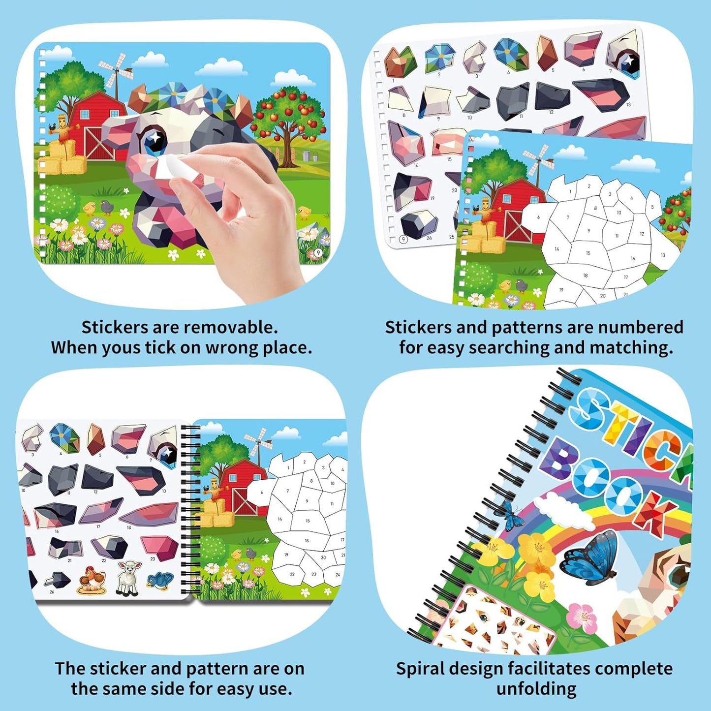 Kalysky Dinosaur and Ocean Animal Scene Sticker Book for Kids Ages 4-12, Search and Find Sticker Activity Book–Travel Toys for Toddlers, Airplane & Road Trip Games, Educational Fun