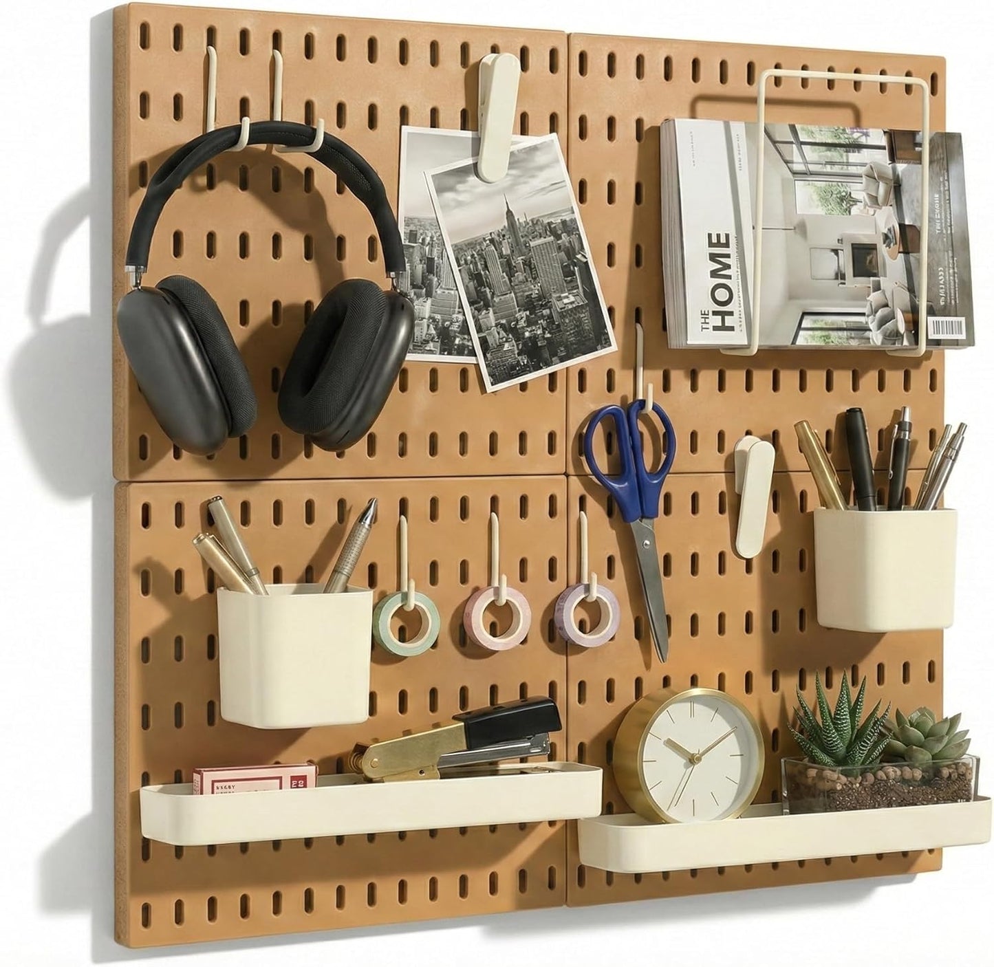 Keepo Peg Board Wall Organizer – Plastic Pegboard Panels, Modular Peg Board Storage System for Home Office, Craft Room, Gaming Setup (White, 33″×22″)