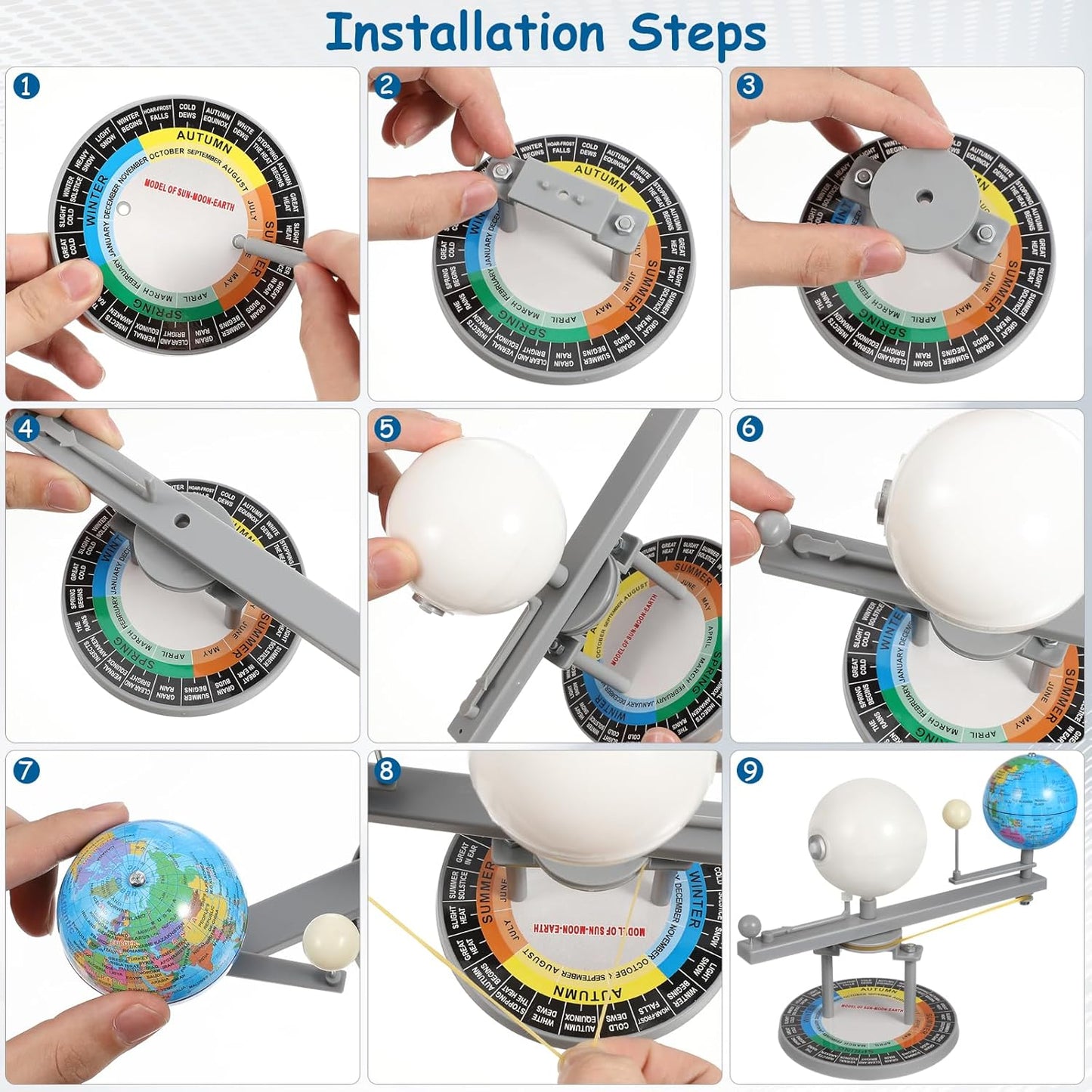 Vaguelly Sun Earth Moon Orbital Model Kids Educational Geography Model Astronomical Teaching Tool Moon Kid Toys Educational Illuminated Plastic Lunar Eclipse Taste to Rotate