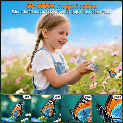 Pocket Kids Microscope, 1000X Handheld Microscope for Kids w/2.4'' Screen, Photo Video Mini Portable Microscopes Science Edu Digiscope, Christmas Birthday Gifts Ideas for Kids Ages 3-12 (Purple)