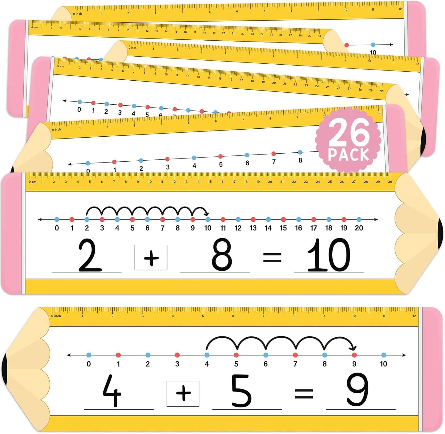 26 Pack Boho Number Line Dry Erase Boards Cards, 14"x4", Double-Sided, 0-10 on One Side & 0-20 on Other Side, Math Manipulatives for Student, Education Classroom Must Haves