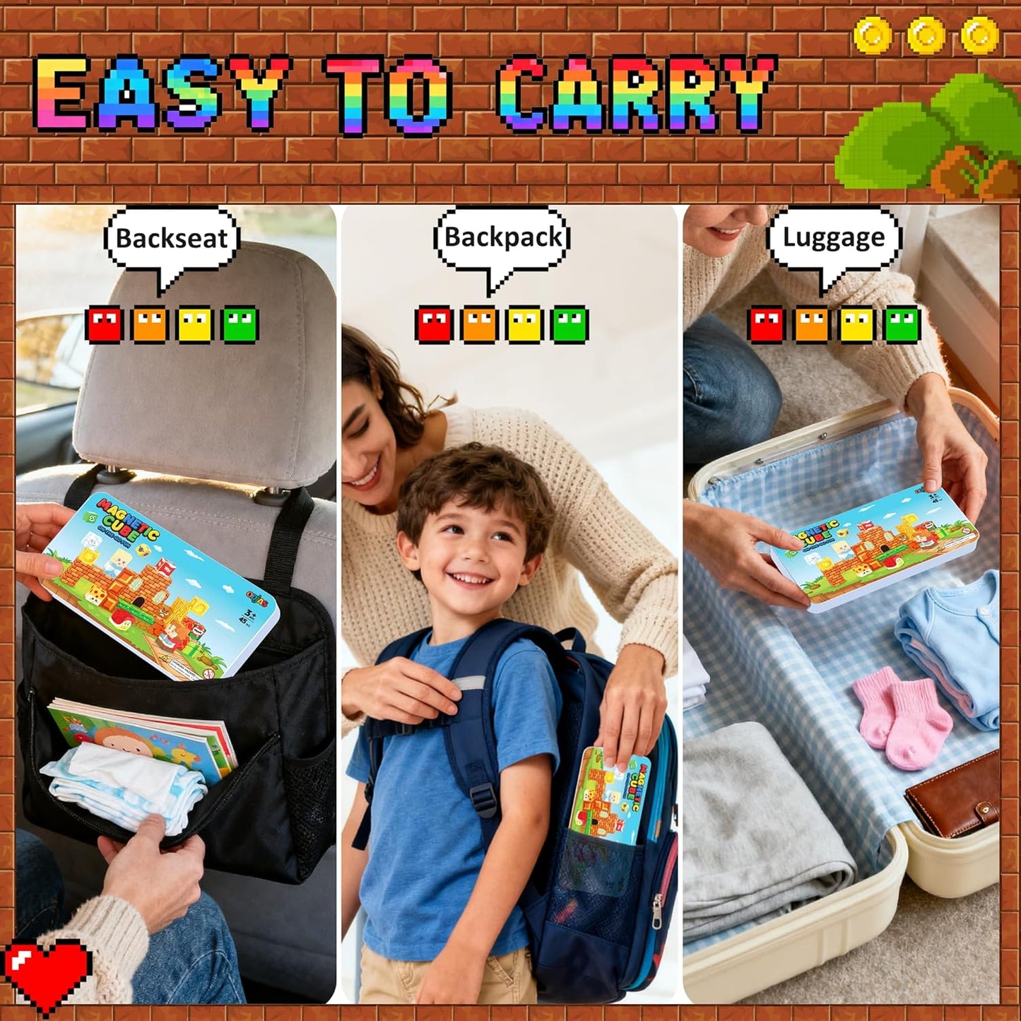 Mini Magnetic Tiles Travel Set with Case 30pcs, Mini Travel Magnet Tiles, Portable Travel Size Magnetic Tiles for Kids Ages 3-5 4-8 Boys Girls, STEM Magnet Toys for Outdoor, Kids Gift