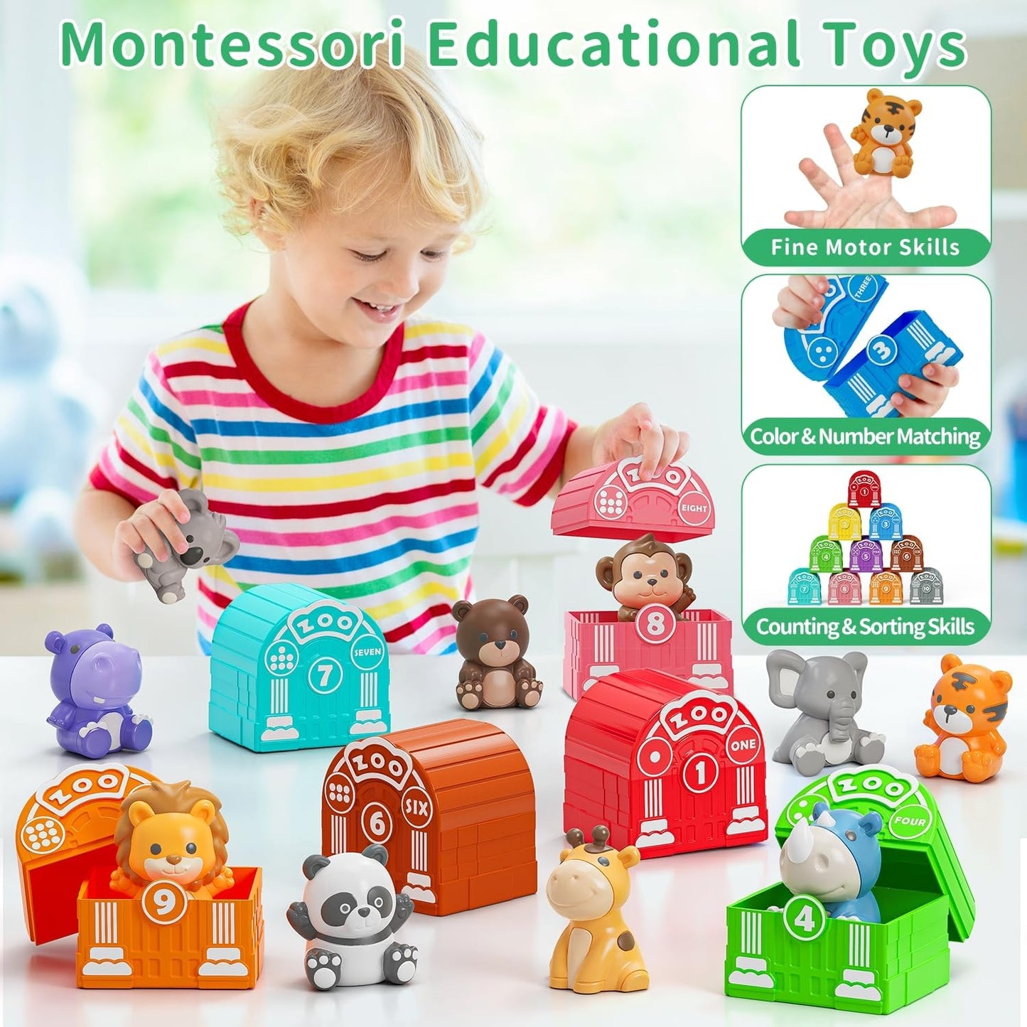Learning Toy for Toddlers 1 2 3 Year Old, 10 Farm Animal Toys & 10 Barns, Counting, Matching & Sorting Montessori Educational Sensory Toys, Christmas Birthday Easter Gift for Baby Boy Girl 1-3