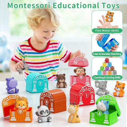 Learning Toy for Toddlers 1 2 3 Year Old, 10 Farm Animal Toys & 10 Barns, Counting, Matching & Sorting Montessori Educational Sensory Toys, Christmas Birthday Easter Gift for Baby Boy Girl 1-3