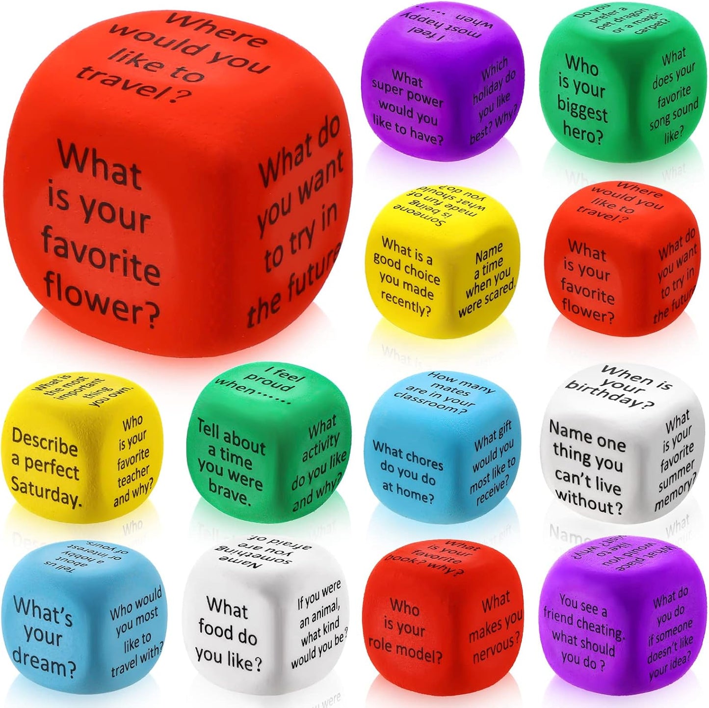 Hanaive 12 Pcs Learning Conversation Cubes Social Emotional Learning Dice Family Dice Game Speech Therapy School Counselor Supplies for Kids Teacher Family Classroom(Foam)