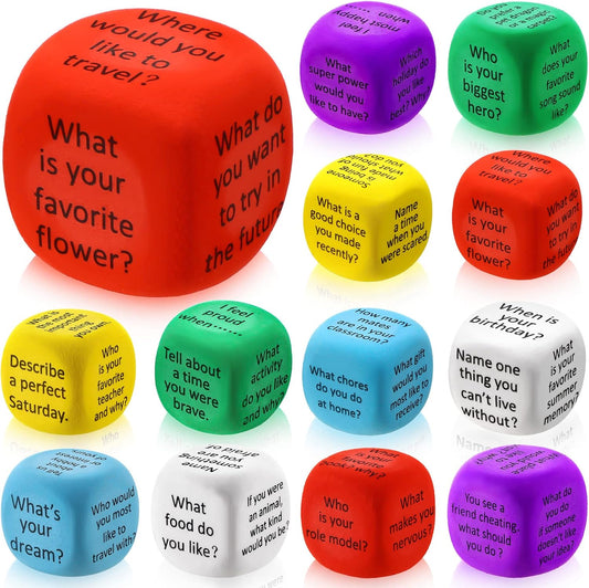 Hanaive 12 Pcs Learning Conversation Cubes Social Emotional Learning Dice Family Dice Game Speech Therapy School Counselor Supplies for Kids Teacher Family Classroom(Foam)