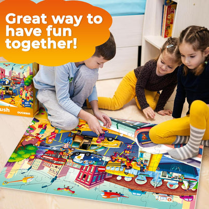 QUOKKA Giant Floor Puzzle for Kids Ages 4-6 – 2x3 Feet Extra-Thick 48 Pieces Toddler Puzzle Ages 3-5 – Construction Educational Activity for Boys Girls – Premium Box with Sturdy Handle & Magnetic