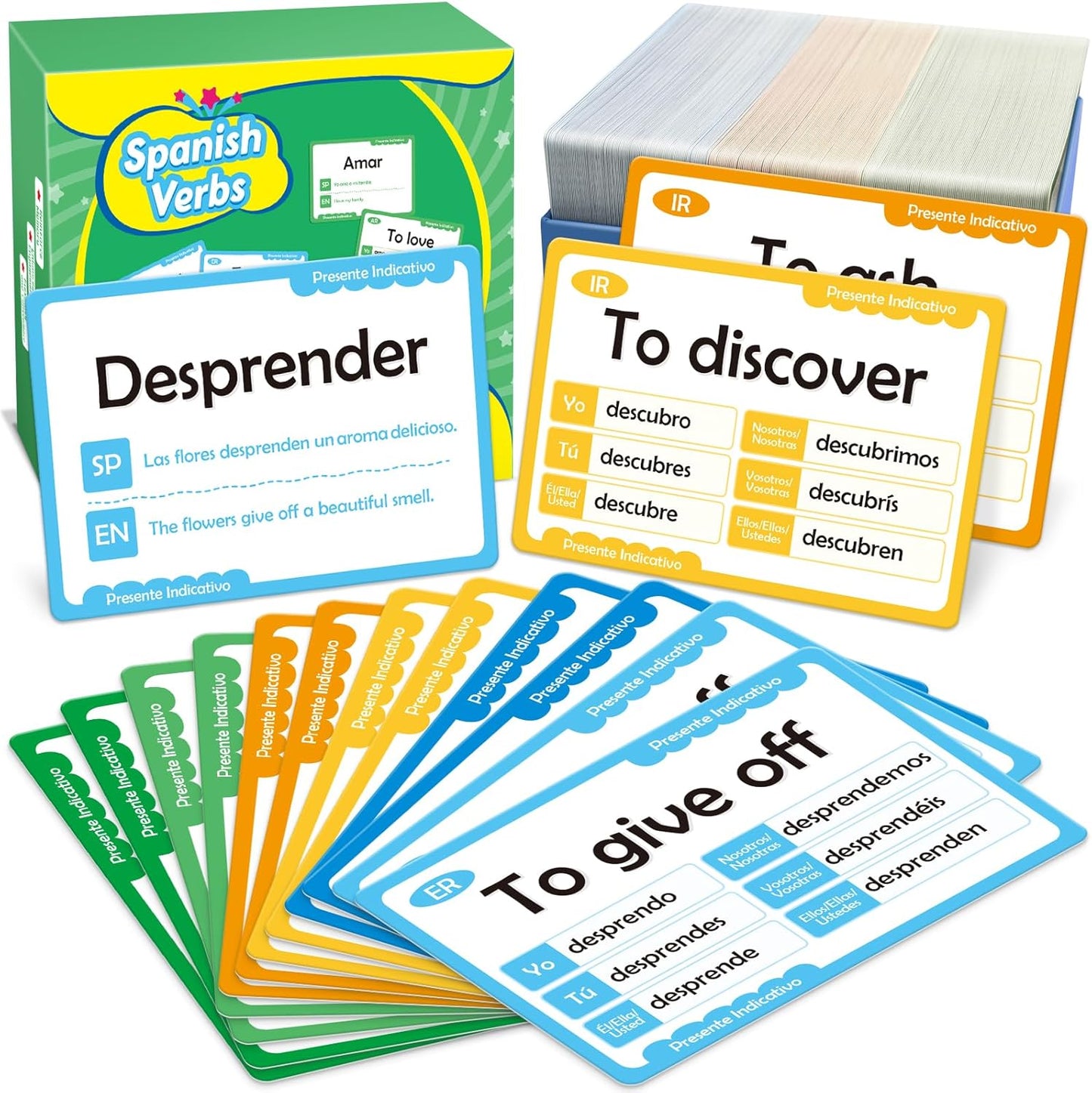Quilinz 280 Spanish Vocabulary Flashcards,Learn Spanish for Adults and Kids Beginners, Verbs Conjugation&Phrases&Sight Words for Everyday Conversation,Bilingual Language Learning Flash Cards