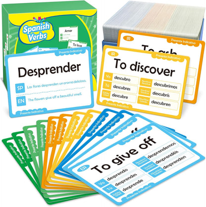 Quilinz 280 Spanish Vocabulary Flashcards,Learn Spanish for Adults and Kids Beginners, Verbs Conjugation&Phrases&Sight Words for Everyday Conversation,Bilingual Language Learning Flash Cards