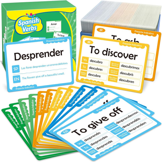 Quilinz 280 Spanish Vocabulary Flashcards,Learn Spanish for Adults and Kids Beginners, Verbs Conjugation&Phrases&Sight Words for Everyday Conversation,Bilingual Language Learning Flash Cards
